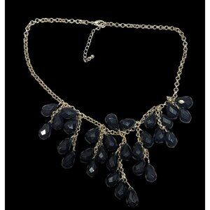 Glam Goth Fringe Bib Black And Gold Tone Beaded Necklace